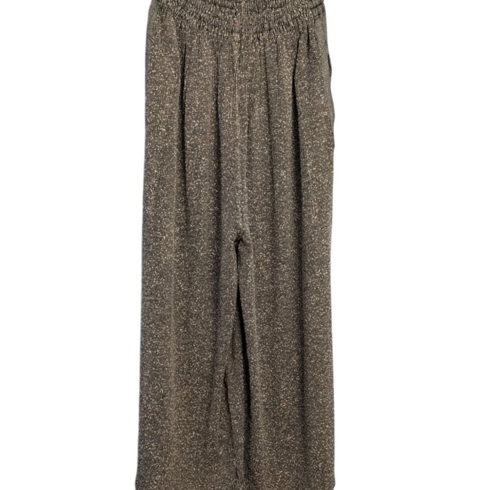 Wide-Leg Cropped Gray Textured Pants Elastic Waistband Pockets XL - Picture 1 of 14